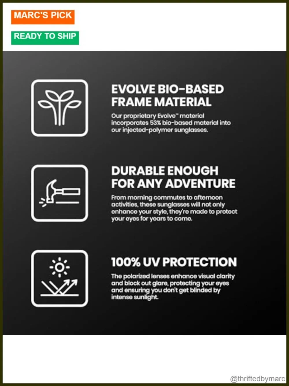 Polarized Sunglasses with Bio-Based Frame, UV Protection, Polycarbonate Lenses